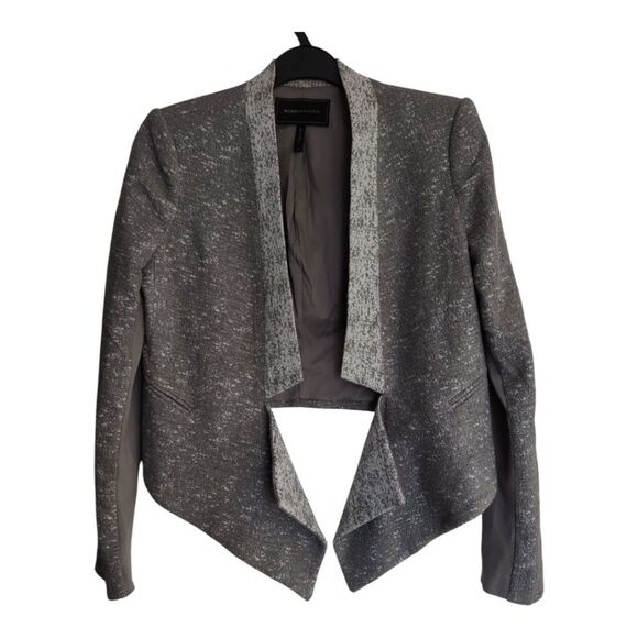 BCBG maxazria assymetric grey blazer open front size s statement collar - Picture 8 of 8